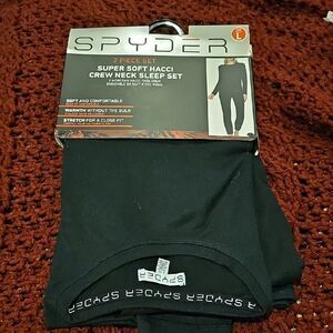 NEW Ladies 2 Piece Spyder Super Soft Hacci Black Crew Neck Sleep Set. Size Large